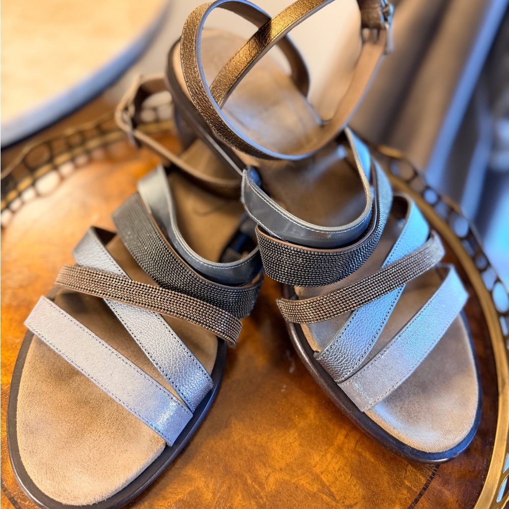 Brunello Cucinelli Gray Multi-strap Leather Sandals